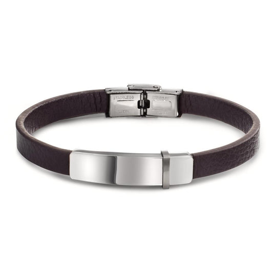 Engravable bracelet Stainless steel, Leather 22 cm