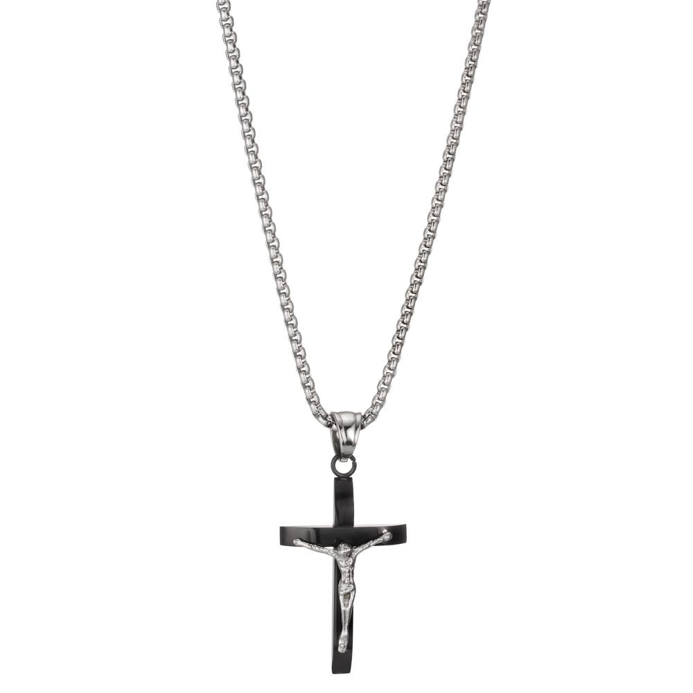 Necklace Stainless steel Black IP coated Cross 45-50 cm