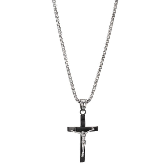 Necklace Stainless steel Black IP coated Cross 45-50 cm