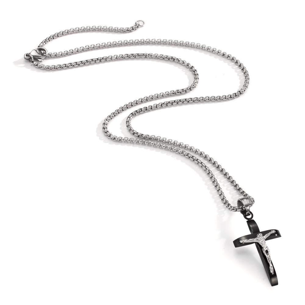 Necklace Stainless steel Black IP coated Cross 45-50 cm