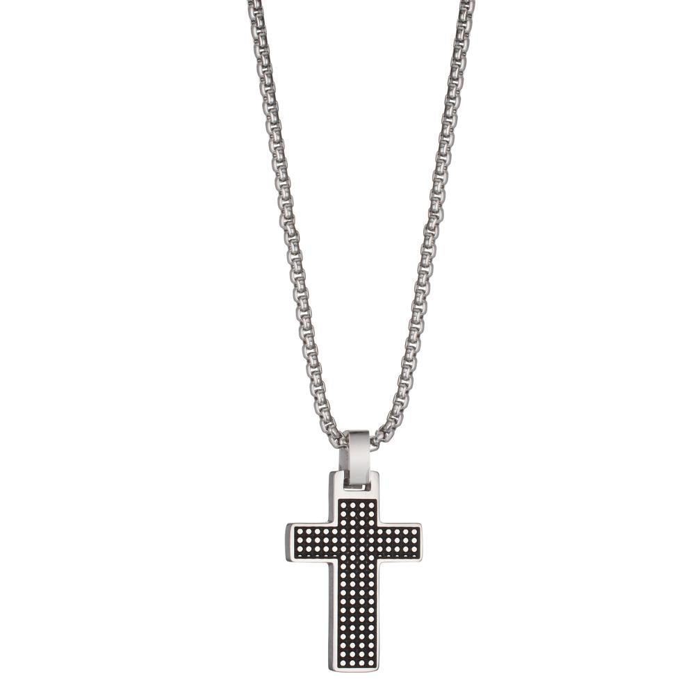 Necklace Stainless steel Black IP coated Cross 44-50 cm