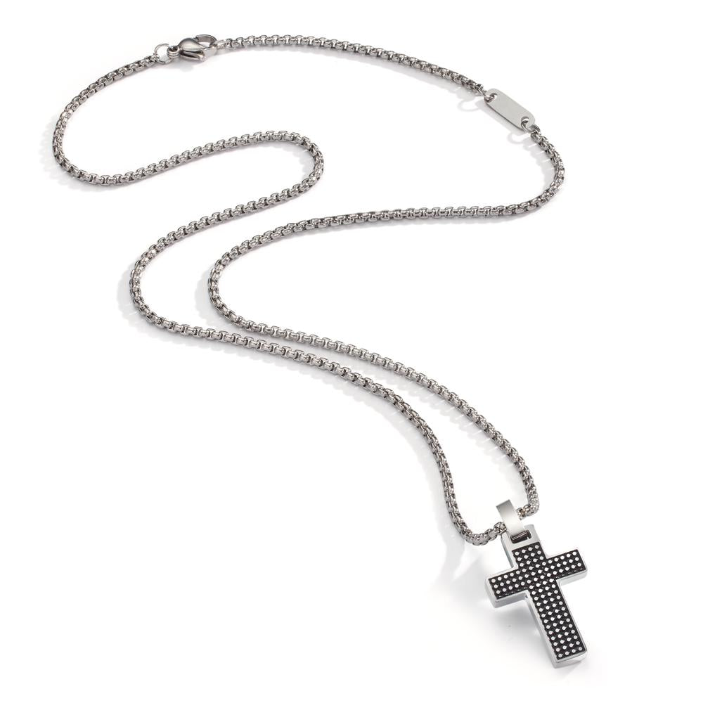 Necklace Stainless steel Black IP coated Cross 44-50 cm