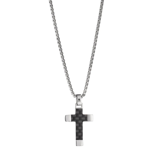 Necklace Stainless steel, Carbon Zirconia Black Cross 45-50 cm