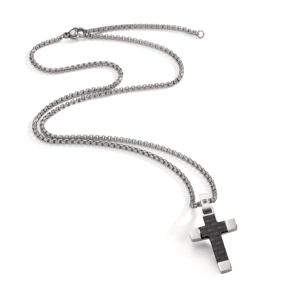 Necklace Stainless steel, Carbon Zirconia Black Cross 45-50 cm