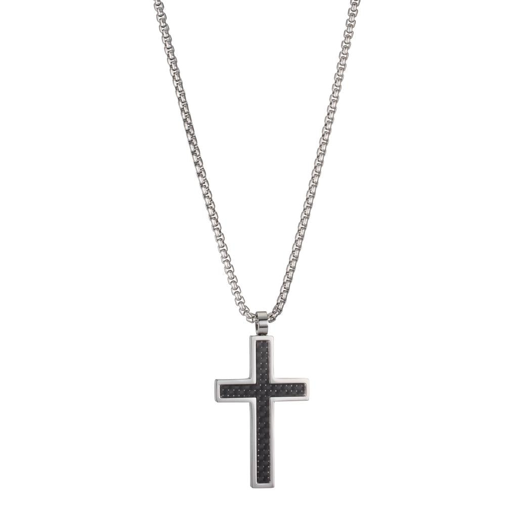 Necklace Stainless steel, Carbon Cross 45-50 cm