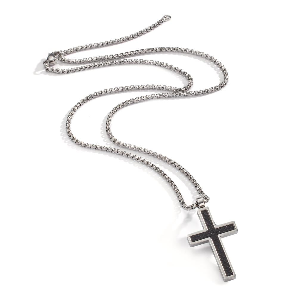 Necklace Stainless steel, Carbon Cross 45-50 cm