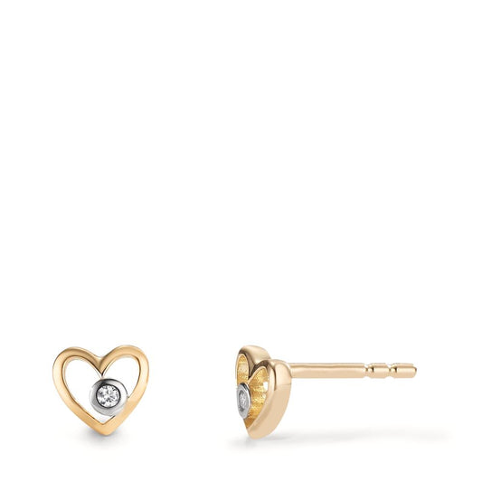 Stud earrings 18k Yellow Gold Lab-grown Diamond 0.02 ct, 2 Stones, w-si Heart Ø6 mm