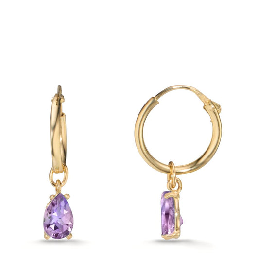 Hoop with pendant 9k Yellow Gold Amethyst 2 Stones