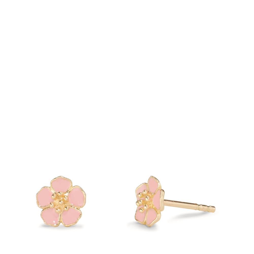 Stud earrings 9k Yellow Gold Lacquered Flower Ø5.5 mm