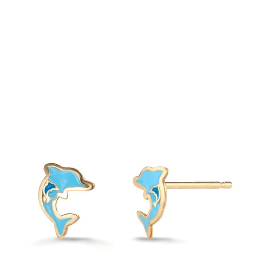 Stud earrings 9k Yellow Gold Lacquered Dolphin Ø5.5 mm