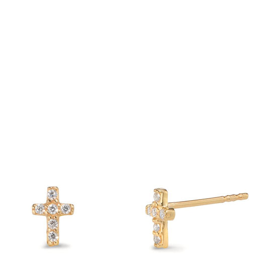 Stud earrings 9k Yellow Gold Zirconia Cross