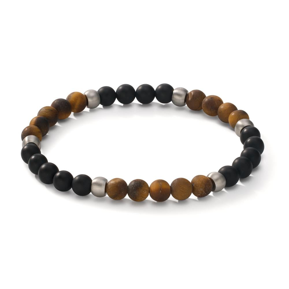 Bracelet Stainless steel Agate Black, Tiger Eye 20 cm Ø6.5 mm