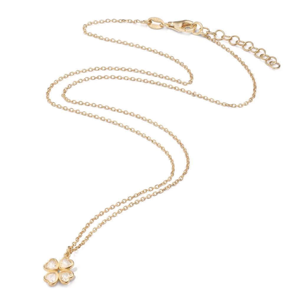 Necklace Silver Zirconia 4 Stones Yellow Gold plated Cloverleaf 42-45 cm