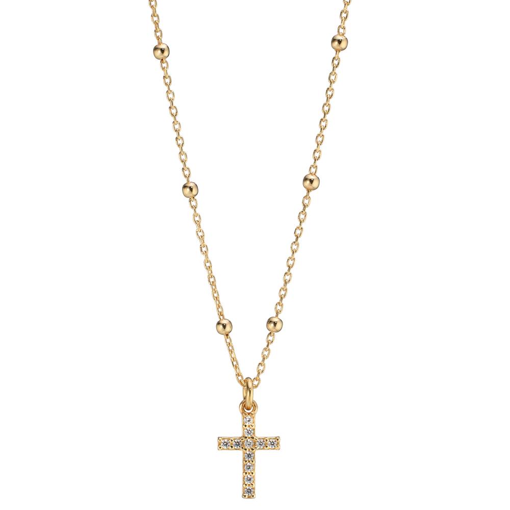 Necklace Silver Zirconia 11 Stones Yellow Gold plated Cross 42-45 cm