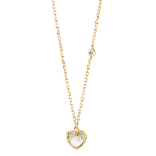 Necklace Silver Zirconia Yellow Gold plated Mother of pearl Heart 40-45 cm