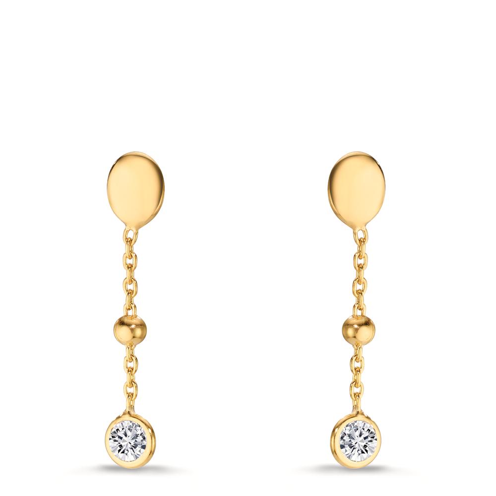 Drop Earrings Silver Zirconia 2 Stones Yellow Gold plated