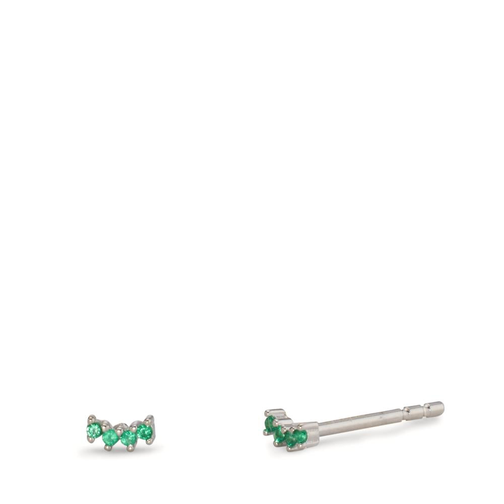 Stud earrings Silver Zirconia Green, 8 Stones Rhodium plated