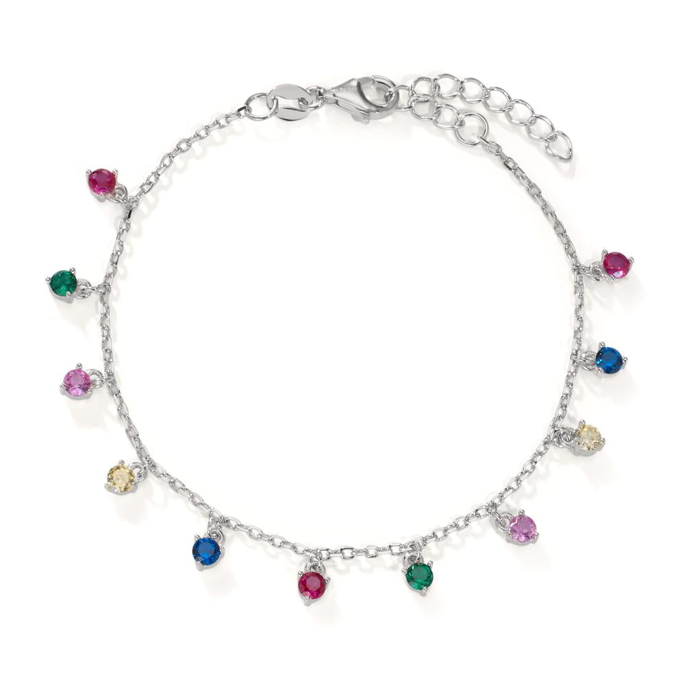 Bracelet Silver Zirconia Colorful, 11 Stones Rhodium plated 16-19 cm