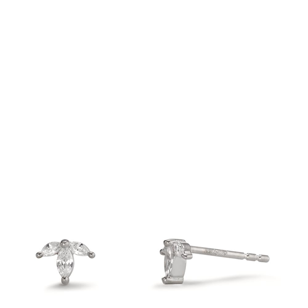 Stud earrings Silver Zirconia 6 Stones Rhodium plated