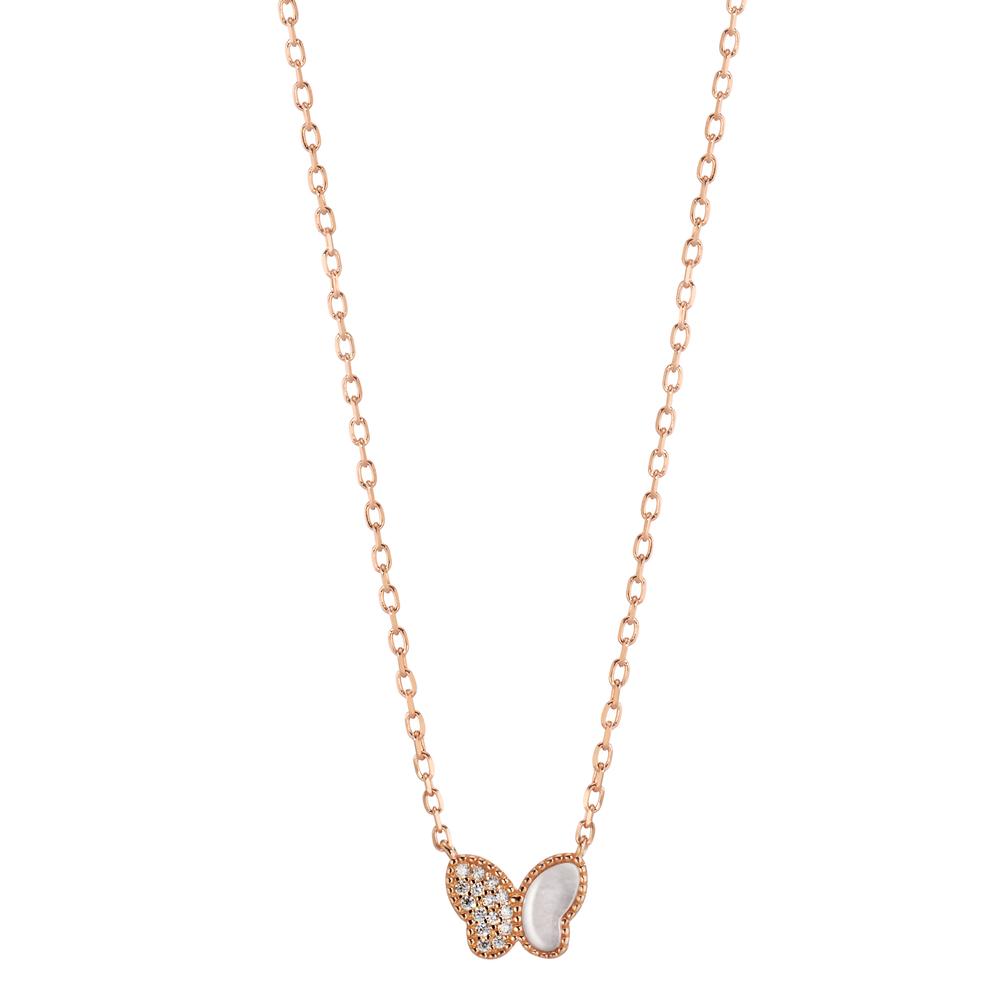 Necklace Silver Zirconia Rose Gold plated Mother of pearl Butterfly 40 cm