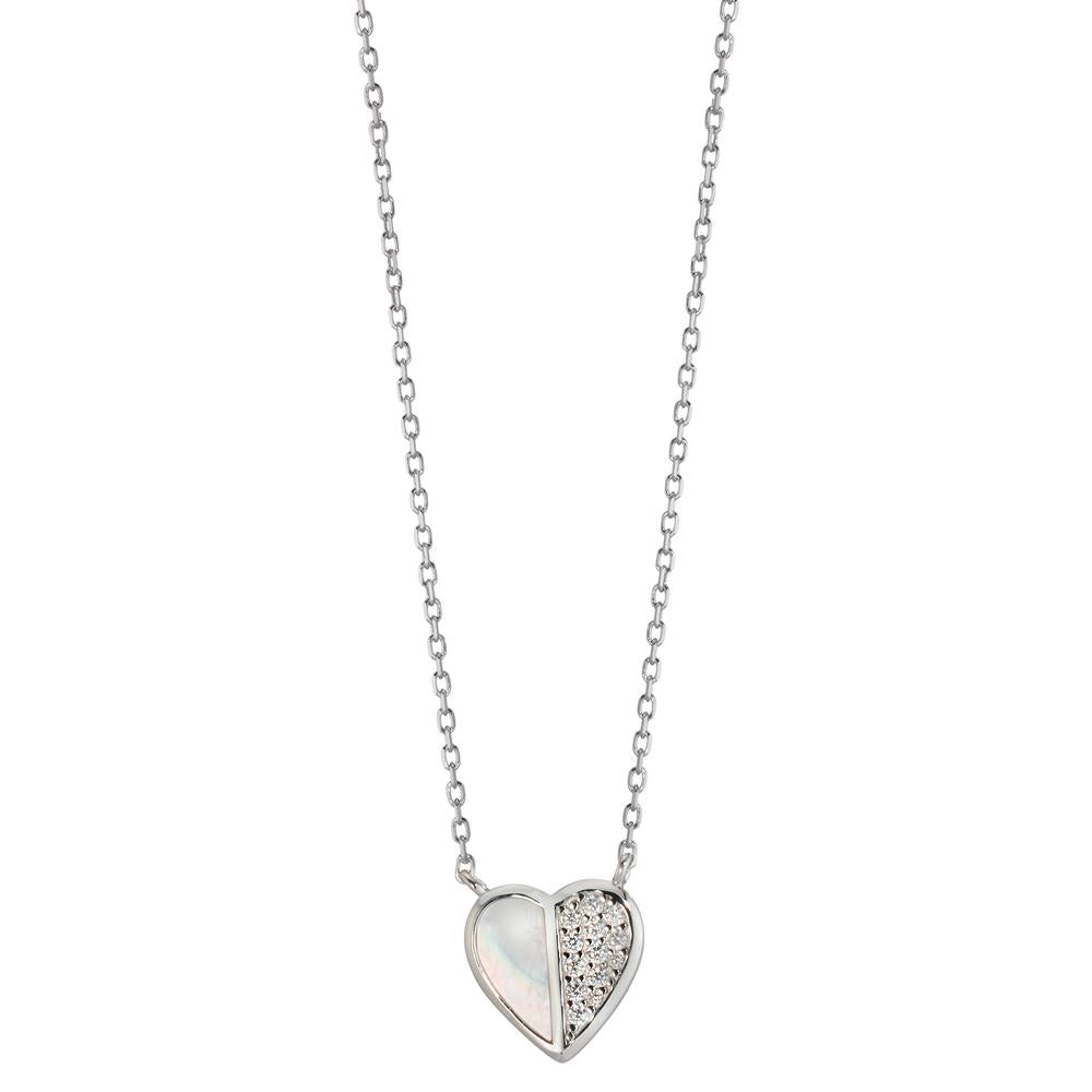 Necklace Silver Zirconia Rhodium plated Mother of pearl Heart 40-45 cm