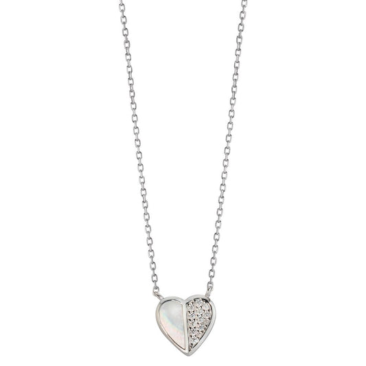 Necklace Silver Zirconia Rhodium plated Mother of pearl Heart 40-45 cm