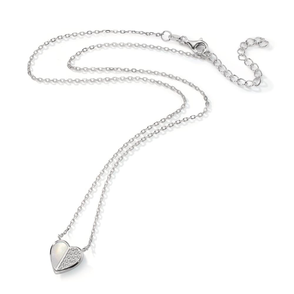 Necklace Silver Zirconia Rhodium plated Mother of pearl Heart 40-45 cm