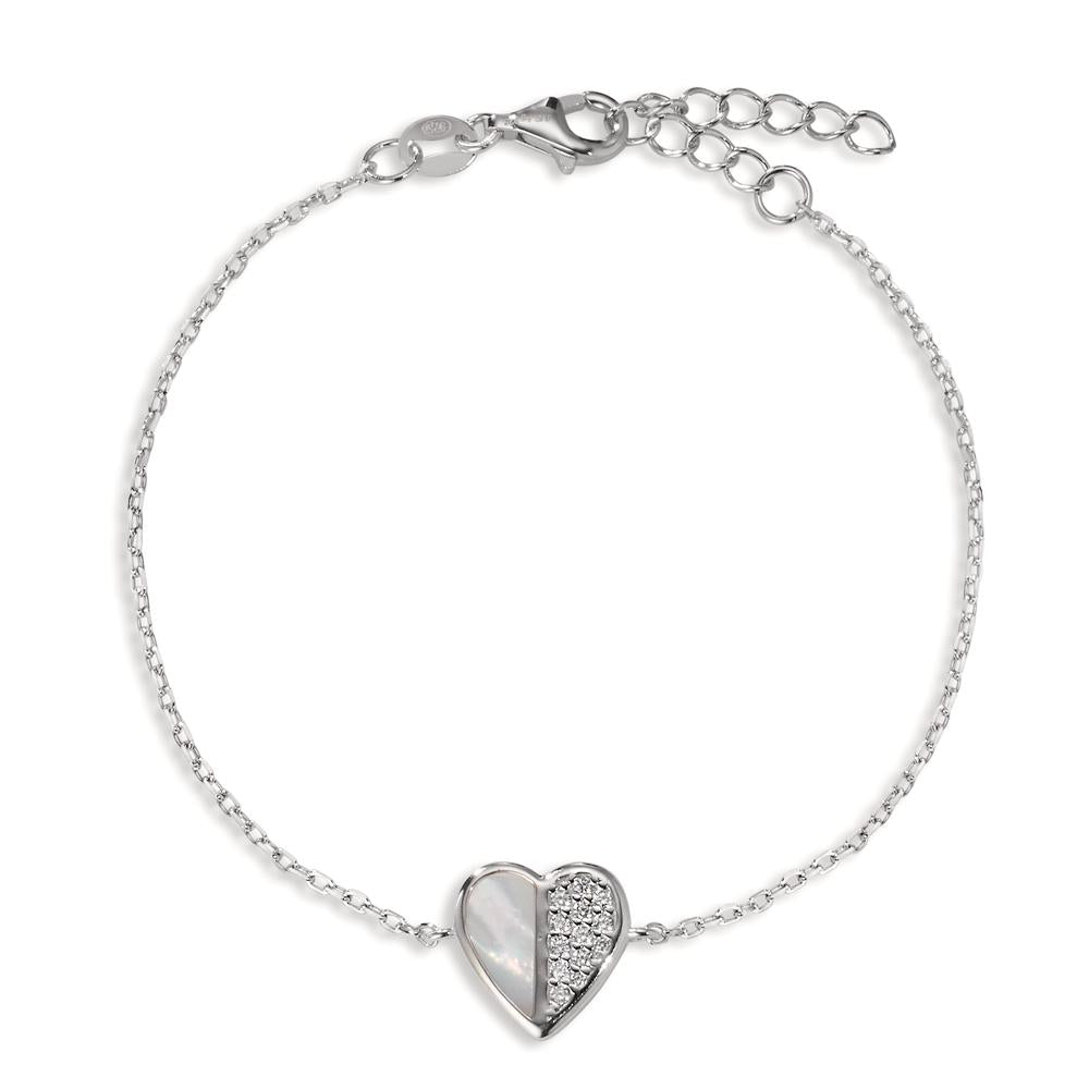 Bracelet Silver Zirconia Rhodium plated Mother of pearl Heart 16-19 cm