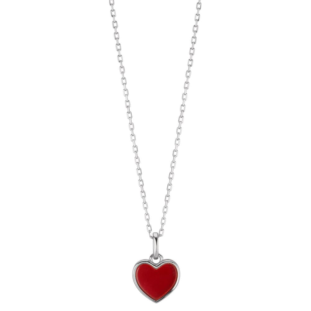 Necklace Silver Zirconia, [synth. Stein] Red Rhodium plated Mother of pearl Heart 40-45 cm