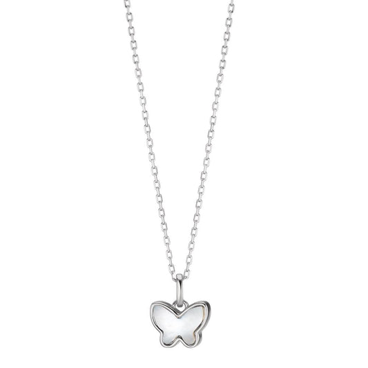 Necklace Silver Zirconia, [synth. Stein] Red Rhodium plated Mother of pearl Butterfly 40-45 cm