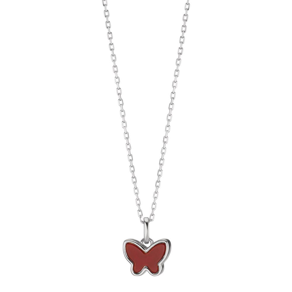 Necklace Silver Zirconia, [synth. Stein] Red Rhodium plated Mother of pearl Butterfly 40-45 cm