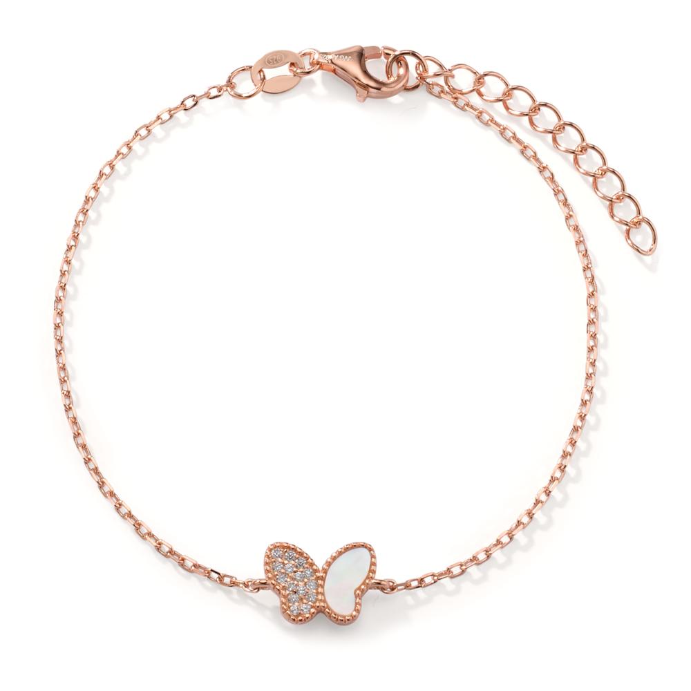 Bracelet Silver Zirconia Rose Gold plated Mother of pearl Butterfly 16-19 cm