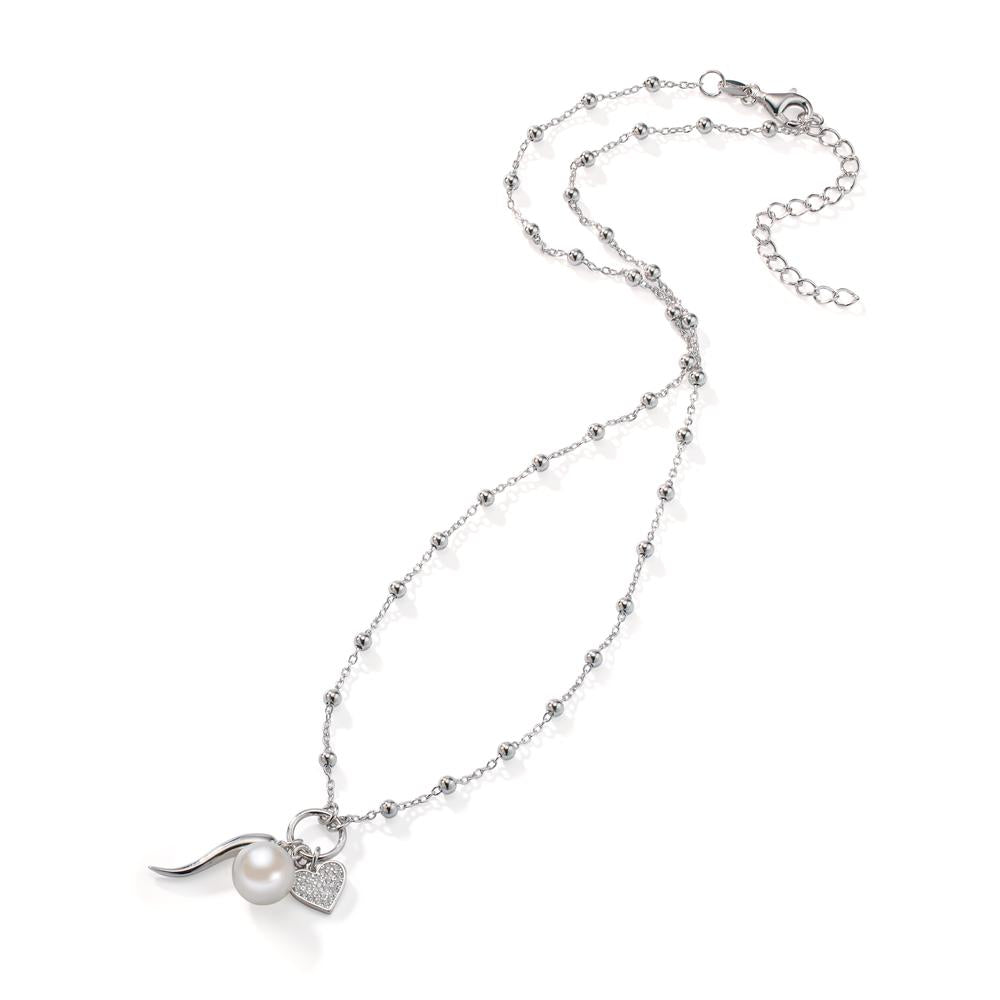 Necklace Silver Zirconia Rhodium plated Shining pearls 40-45 cm