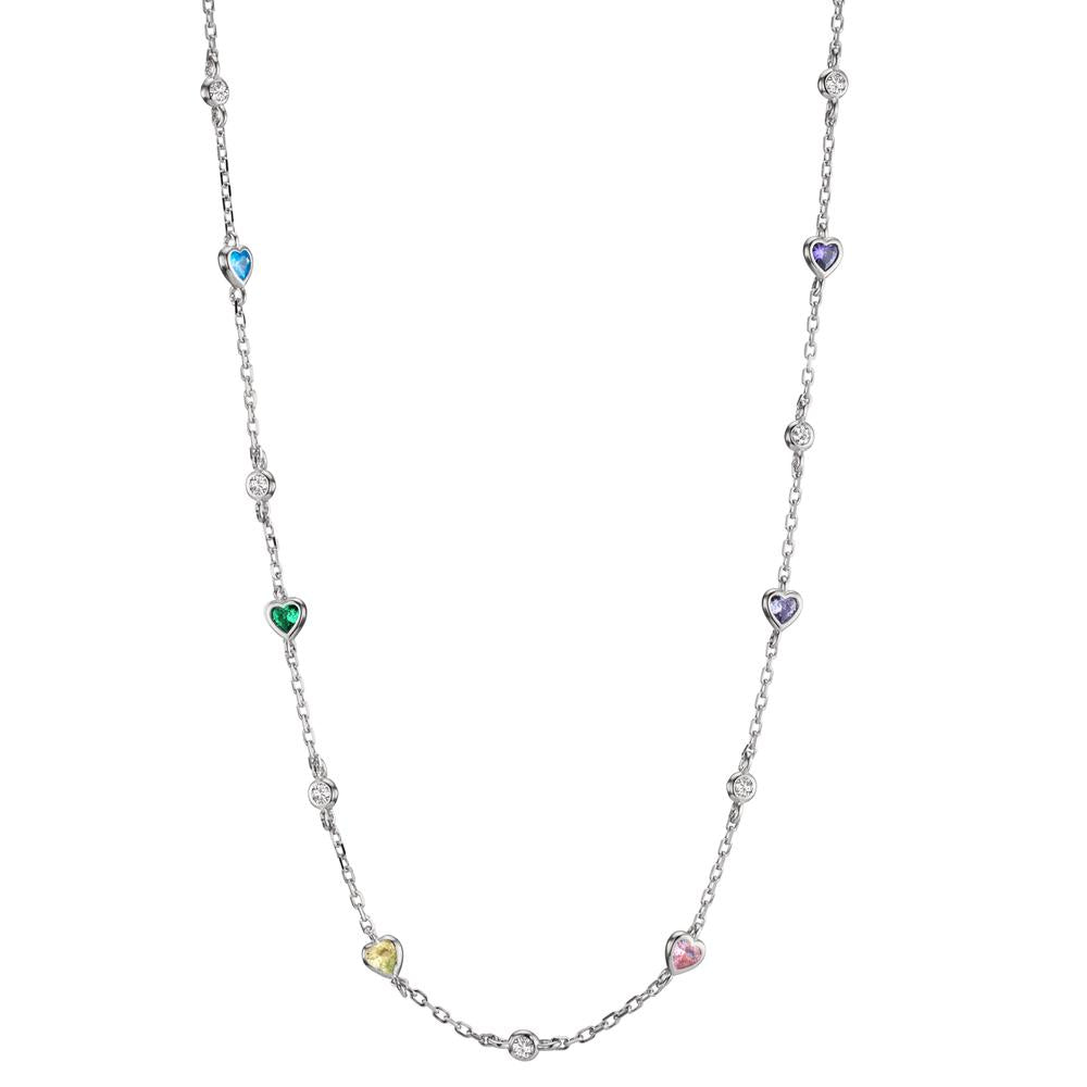 Necklace Silver Zirconia Colorful, 13 Stones Rhodium plated Heart 34-39 cm