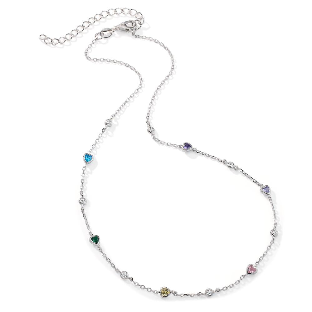 Necklace Silver Zirconia Colorful, 13 Stones Rhodium plated Heart 34-39 cm