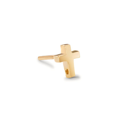 Single stud earring 14k Yellow Gold Cross