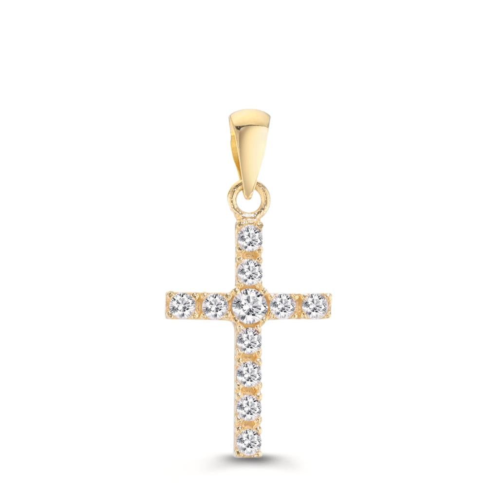 Pendant 18k Yellow Gold Zirconia 11 Stones Cross