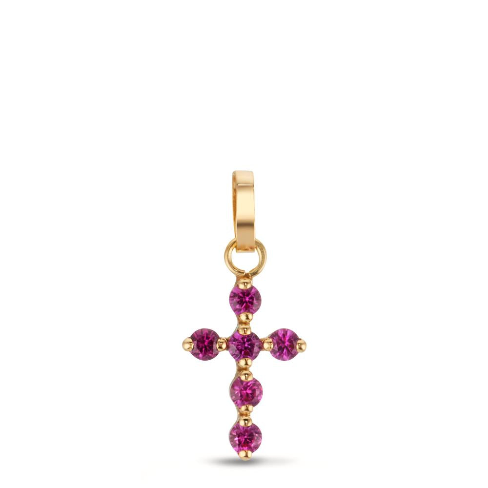 Pendant 18k Yellow Gold Zirconia Purple, 6 Stones Cross