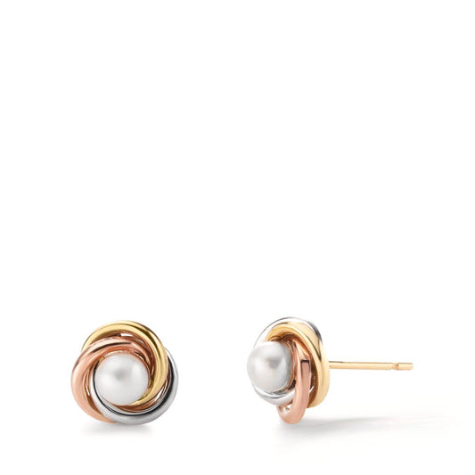 Stud earrings 9k Yellow Gold, 9k White Gold, 9k Red Gold Freshwater pearl Knot Ø8 mm