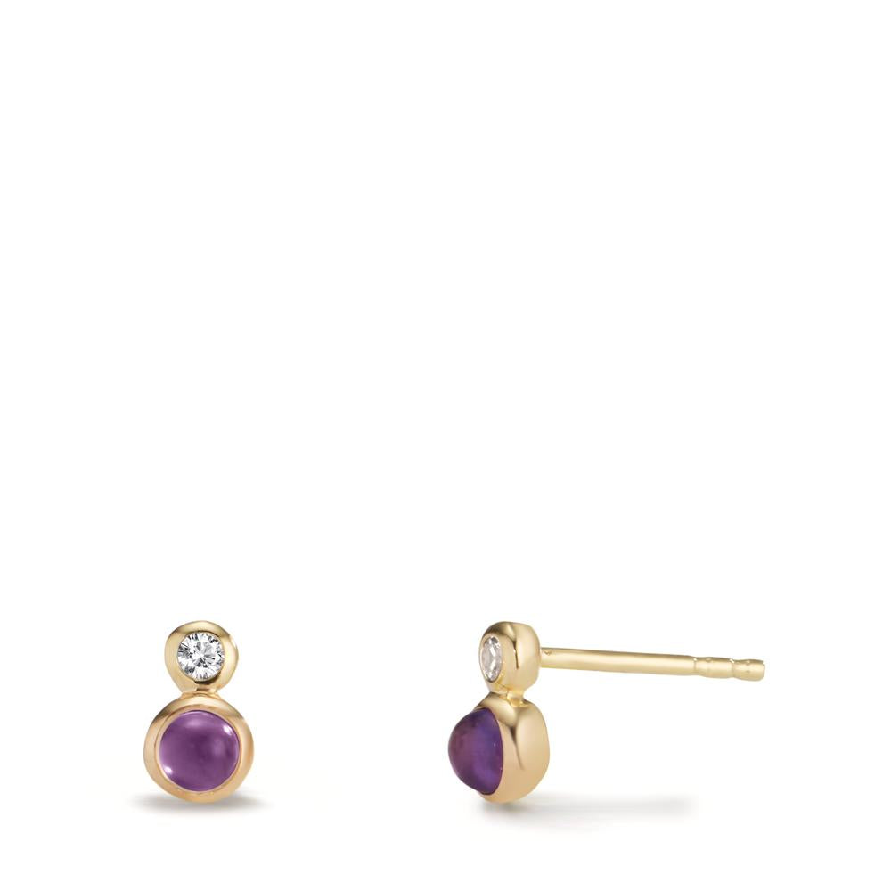 Drop Earrings 9k Yellow Gold Zirconia 2 Stones, Amethyst 2 Stones