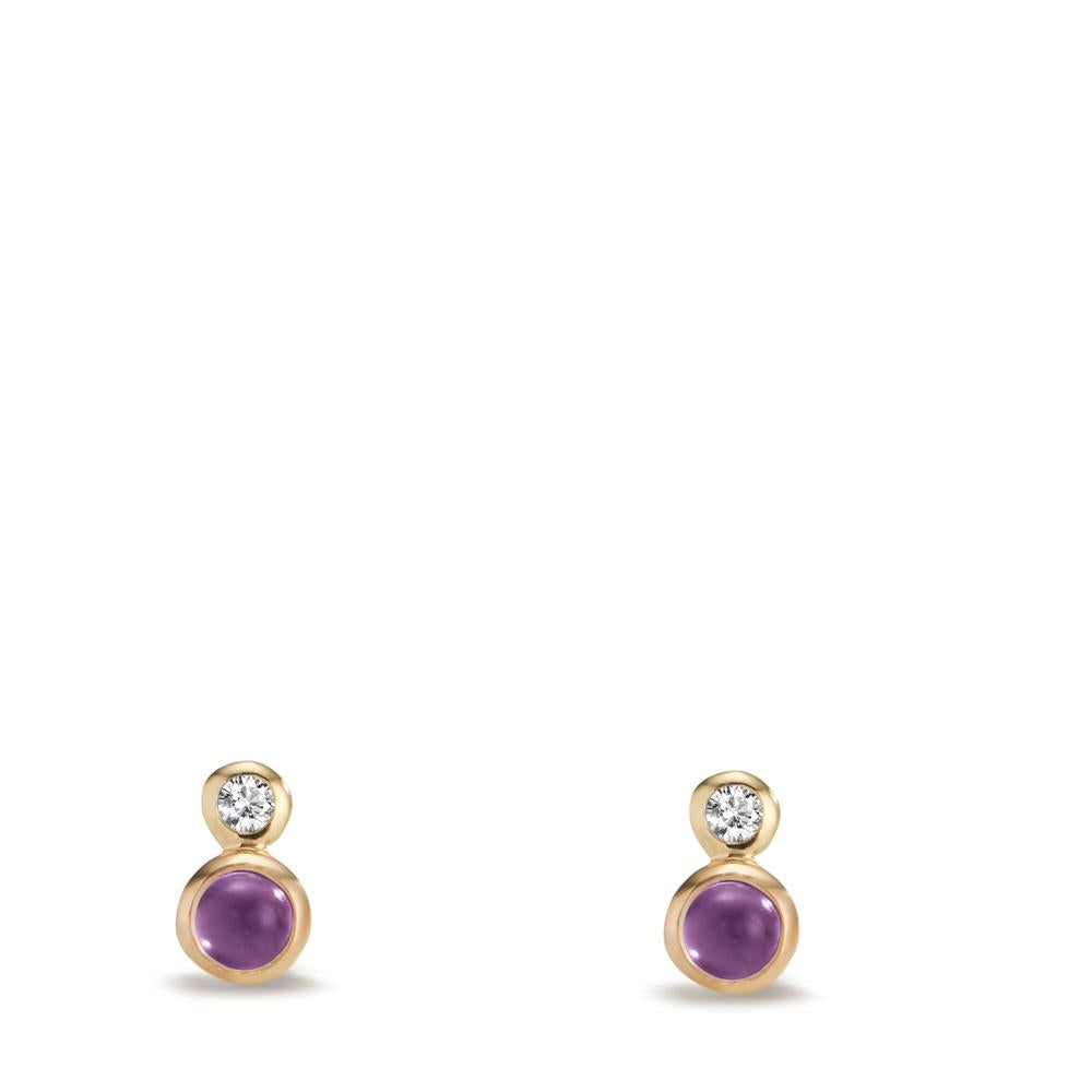 Drop Earrings 9k Yellow Gold Zirconia 2 Stones, Amethyst 2 Stones