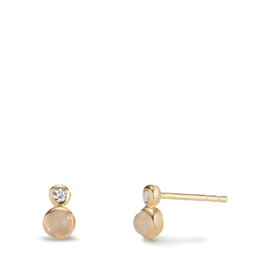 Stud earrings 9k Yellow Gold Zirconia 2 Stones, Moonstone 2 Stones