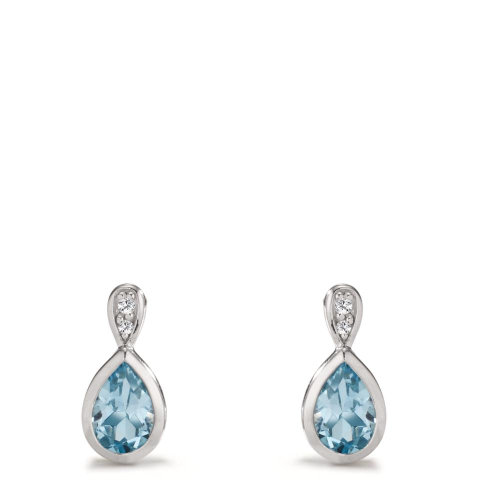 Drop Earrings Silver Zirconia 4 Stones, Topaz Blue, 2 Stones Rhodium plated