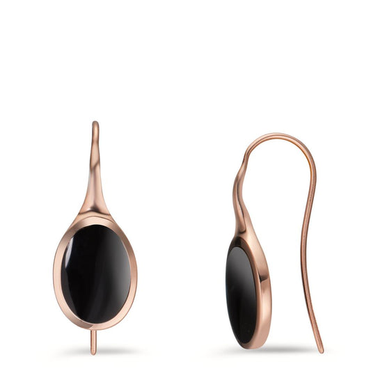 Drop Earrings Silver Onyx 2 Stones Rose Gold plated