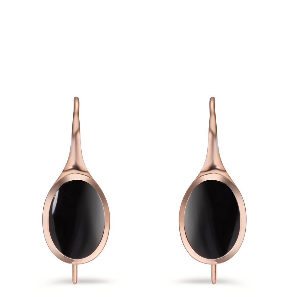 Drop Earrings Silver Onyx 2 Stones Rose Gold plated