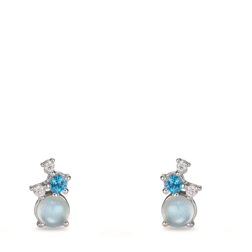 Stud earrings Silver Zirconia 2 Stones, London Blue Topaz 2 Stones, Topaz Blue, 2 Stones Rhodium plated