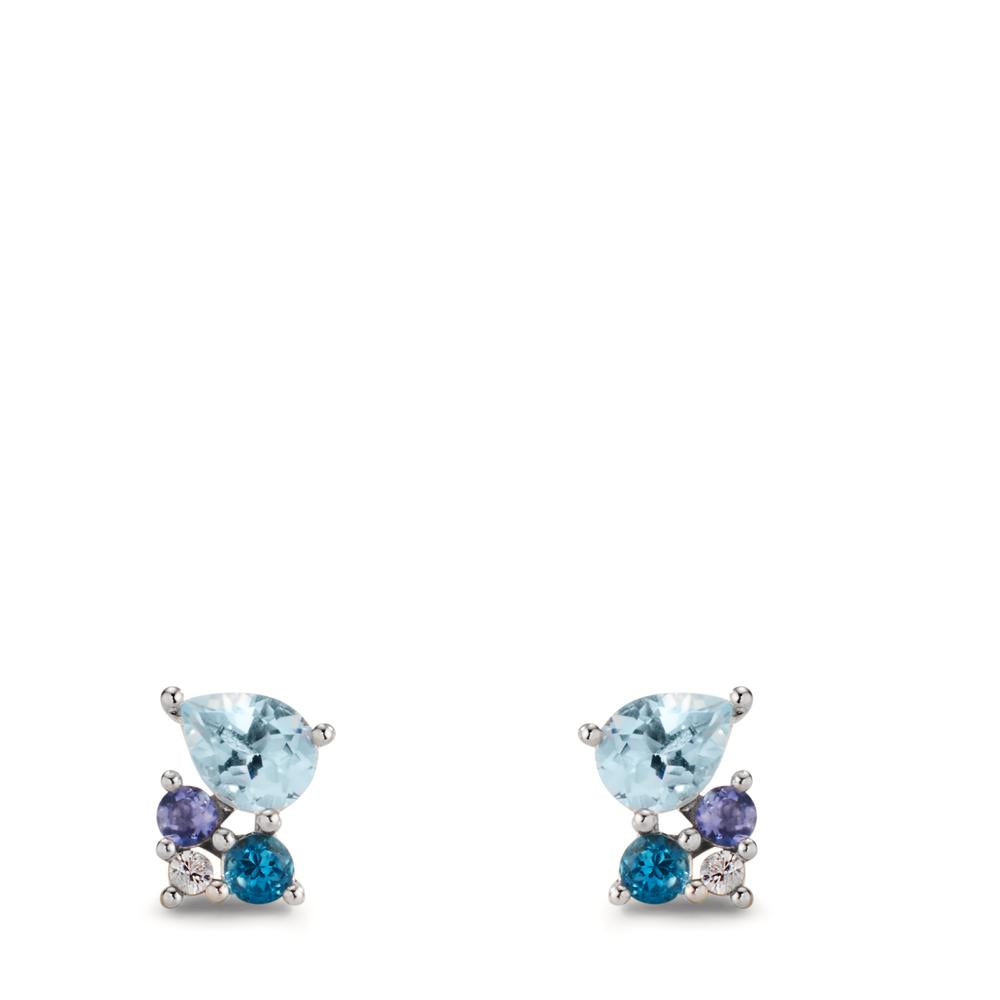 Stud earrings Silver Zirconia 2 Stones, Iolite 2 Stones, London Blue Topaz 2 Stones, Topaz Blue Rhodium plated