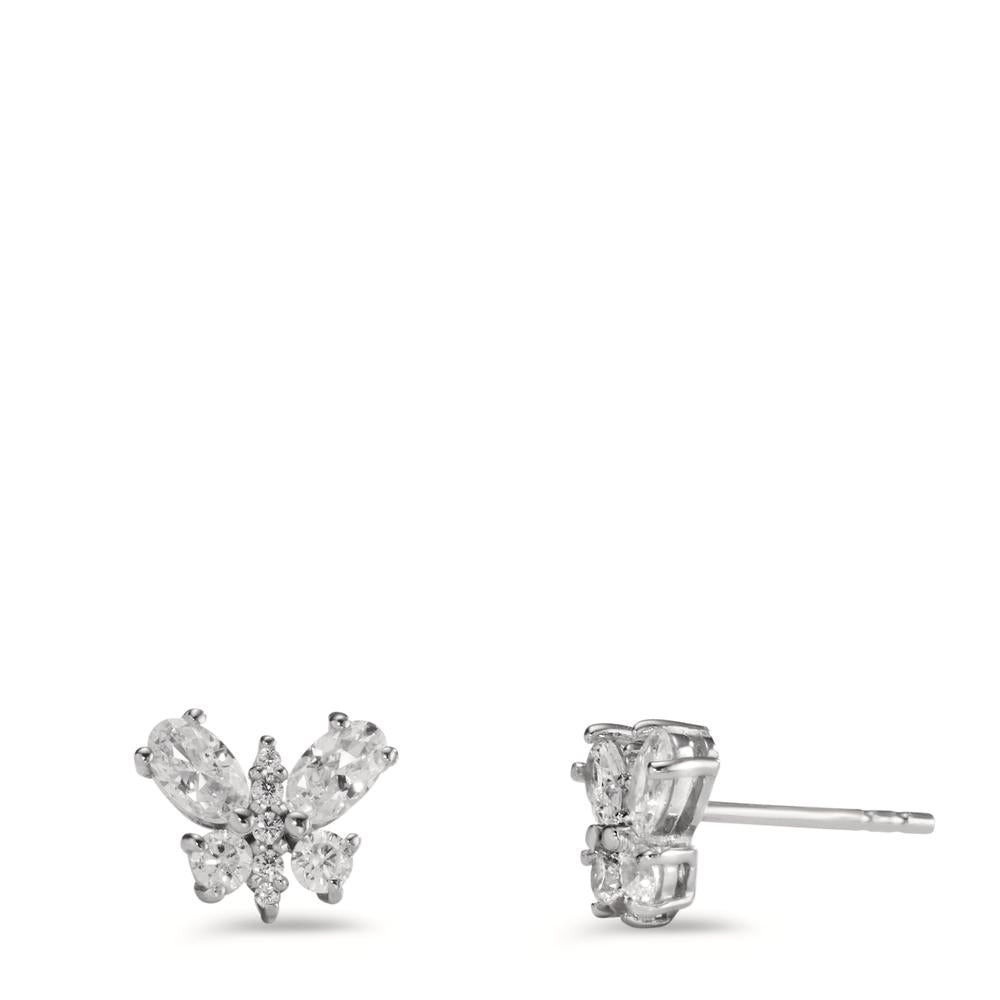 Stud earrings Silver Zirconia 18 Stones Rhodium plated Butterfly