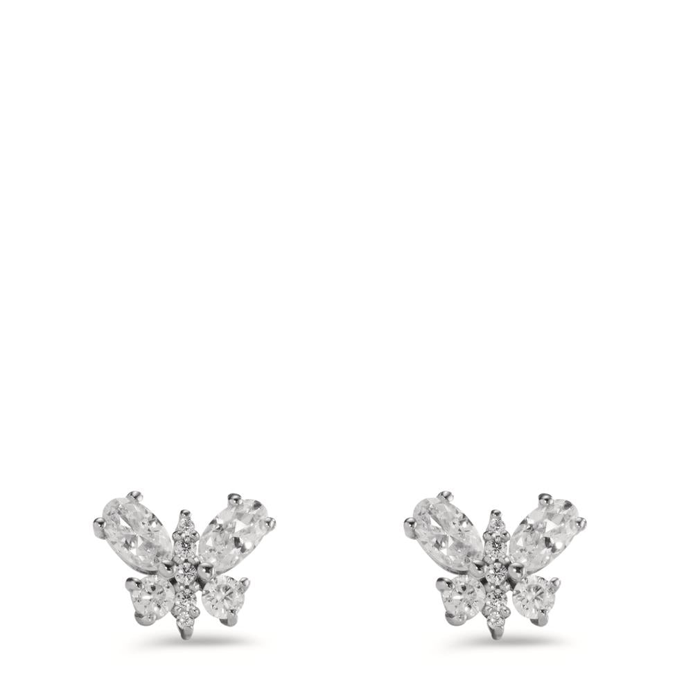 Stud earrings Silver Zirconia 18 Stones Rhodium plated Butterfly