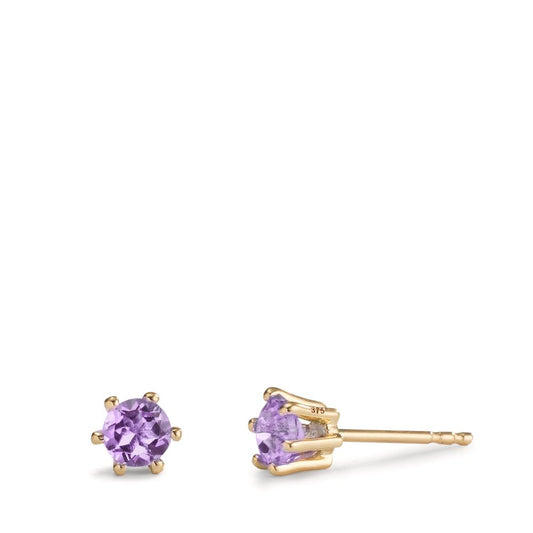 Stud earrings 9k Yellow Gold Amethyst 2 Stones Ø4.5 mm